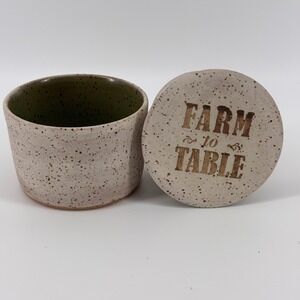 Farm‎ to Table Ceramic Butter Keeper Farmhouse Rustic Speckled Green Interior